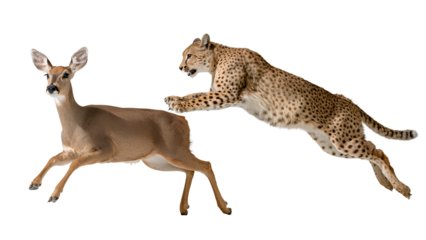 Cheetah Hunting Deer – Predator and Prey Action Scene Isolated