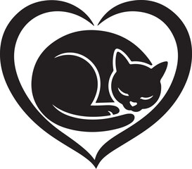 Fototapeta premium Sleeping cat in heart shape: Symbol of love, peace, and relaxation