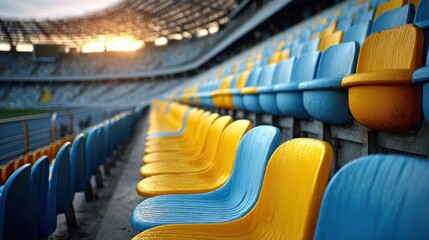 Obraz premium Rows of empty seats in a stadium, offering a feeling of anticipation
