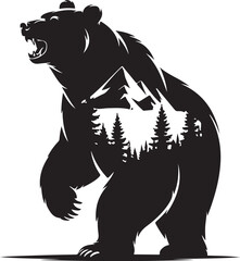 Obraz premium Majestic bear silhouette with mountain and forest landscape design