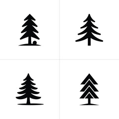 Fototapeta premium Four Black and White Tree Icons Representing Pine, Spruce and Fir Trees on Grid
