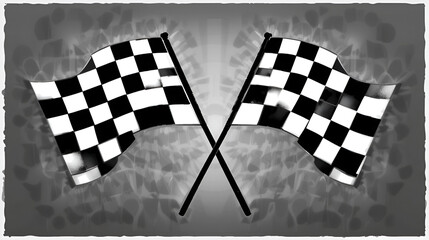 Fototapeta premium Two crossed checkered flags, two crossed checkered Flag NASCAR Racing flag silhouette, Racing start and finish checkered flag
