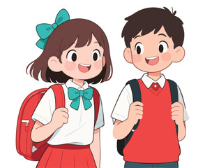 Happy Elementary School Children Walking Together