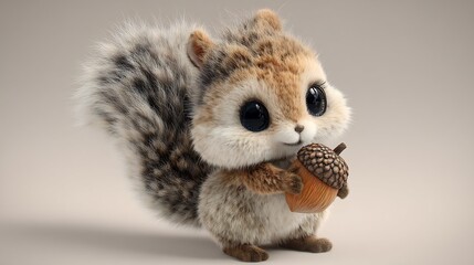 Cute Cartoon Squirrel Holding Acorn.