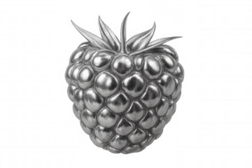 Metallic silver raspberry gleaming against transparent backdrop, highlighting gourmet elegance and innovative design concepts