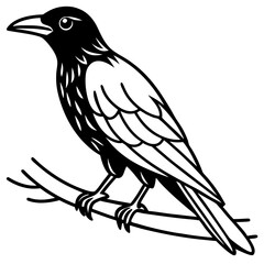 Obraz premium Stylized black bird perched on a branch
