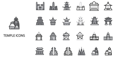 Temple simple concept 24 Grew color icons set .Vector illustration.