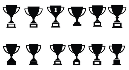 Collection of Black Trophy Icons Representing Victory Achievement and Success