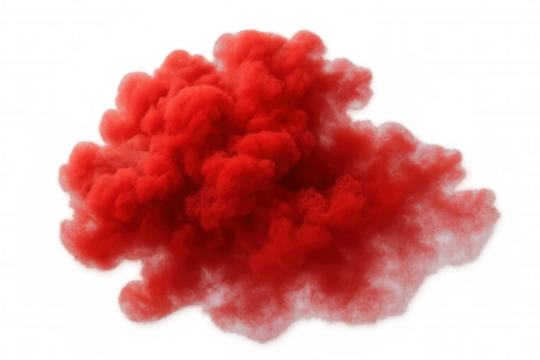 Red smoke cloud expanding, swirling vibrantly against transparent backdrop with dynamic movement
