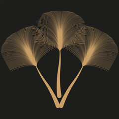 Abstract fan palm. Golden leaf design. Botanical art illustration. Vector exotic plant. EPS 10.