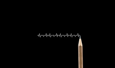 White heartbeat line. A simple graphite pencil draws a line