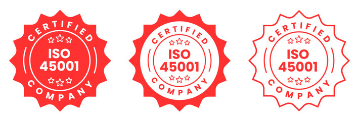 ISO 45001 Certified Company Stamp Badge Seal, Label Quality Assurance Compliance Mark for Occupational Health and Safety Management Standard Certification Vector Illustration on Transparent Background