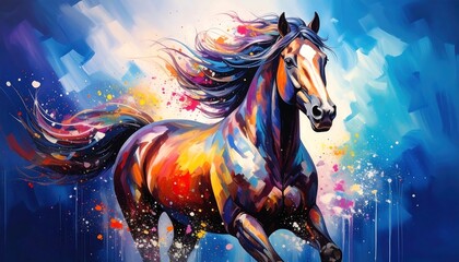 Colorful Running Horse Painting.