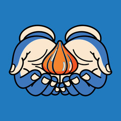 An illustration of two hands holding a modak, the traditional sweet offered to Lord Ganesha.