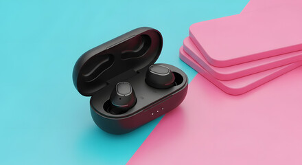 Black Wireless Earbuds in Charging Case earphones audio