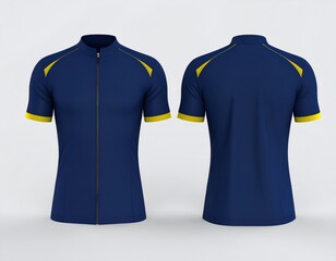 Navy Blue Cycling Jersey with Yellow Accents - Front and Back View Mockup