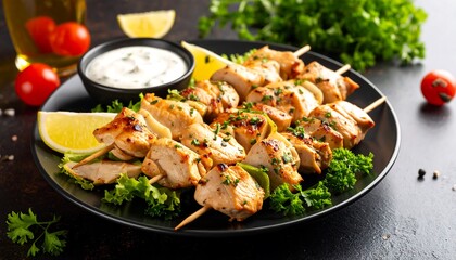 Grilled Chicken Skewers with Lemon, and Herbs.