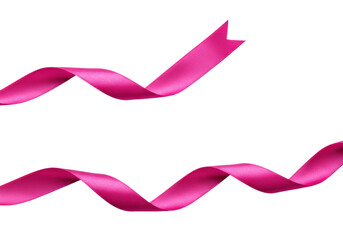 A vibrant magenta pink satin ribbon flowing in an elegant S-curve on transparent, soft studio light, delicate long shadows, concept of elegant flow