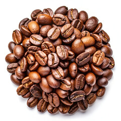 Obraz premium Closeup view of numerous roasted coffee beans, isolated on a clean white background, highlighting the intricate details and natural beauty of the coffee seeds