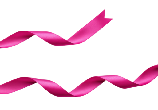 A vibrant magenta pink satin ribbon flowing in an elegant S-curve on transparent, soft studio light, delicate long shadows, concept of elegant flow