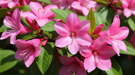 close up of weigela florida showcasing its vibrant pink flowers adding a touch of elegance to a spring garden