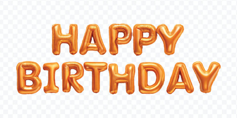 realistic 3d HAPPY BIRTHDAY typography text made by with different colour foil balloons isolated on transparent background
