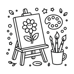 Set of brushes for drawing - Cute & Cozy Coloring Book for Relaxation and Creativity. Easy, line art vector illustration, Coloring Pages for Kids & Adults