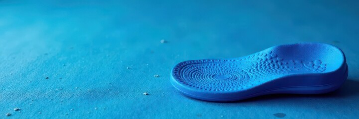 Blue shoe sole steps on a textured blue surface with slight indentations and patterns , ground, step, footwear