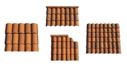 Set of classic red clay roof tiles isolated on a white background.