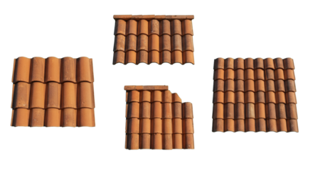 Set of classic red clay roof tiles isolated on a white background.