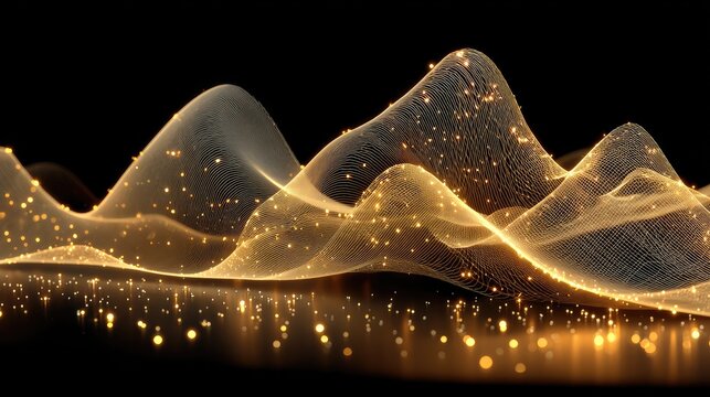 Golden, flowing, abstract mountain range on black background