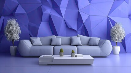 Modern, abstract, purple living room