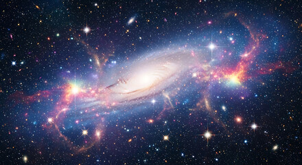 Fototapeta premium A mesmerizing spiral galaxy in a vast expanse of space, adorned with countless stars and vibrant nebulous clouds