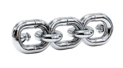 Shiny chrome metal chain links. Strong connection and unity concept.  Isolated on transparent background, png