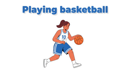 Fototapeta premium Woman dribbling basketball on a white background A graphic illustration of the sport's essence