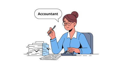 Busy Accountant Working at Desk with Documents