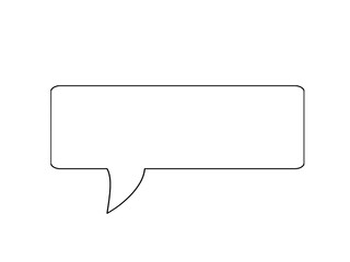 Blank rectangular speech bubble outline with tail on white background. Simple dialogue box template for comic, chat, or message design. Minimal conversation graphic element illustration.