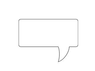 Blank rectangular speech bubble outline with tail on white background. Simple dialogue box template for comic, chat, or message design. Minimal conversation graphic element illustration.