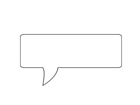 Blank rectangular speech bubble outline with tail on white background. Simple dialogue box template for comic, chat, or message design. Minimal conversation graphic element illustration.
