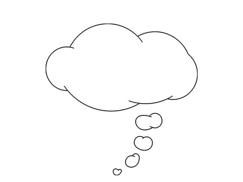 Blank thought bubble outline with cloud shape on white background. Simple idea balloon template for comic, imagination, or creative design. Minimal thinking cloud graphic element illustration.