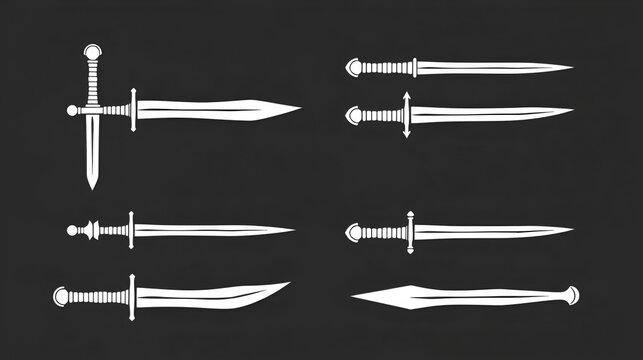 Set of simple monochrome vector images of medieval daggers and dirks drawn by lines.