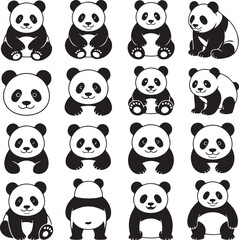 Obraz premium Panda Bundle Vector – Cute and Wild Panda Silhouette CollectionPanda Head and Full Body Vector Bundle – Cartoon and Wildlife DesignPanda Silhouette Bundle – Animal Clipart Set for Logo, Art, and D