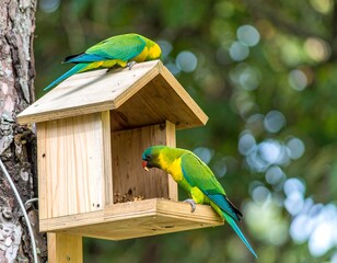 Two Vibrant Green Parrots With