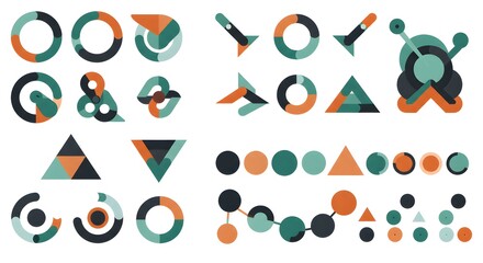 Abstract Geometric Shapes and Data Visualization Elements in Teal, Orange, and Black