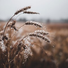 Fototapeta premium Dew-kissed wheat stalks in a field
