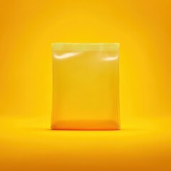 Minimalist Yellow Packaging Pouch on Vibrant Yellow Background with Soft Ambient Lighting