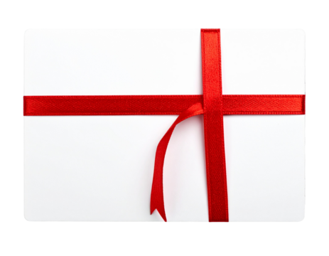 Blank White Gift Card with Horizontal Red Ribbon Band, Isolated on Transparent Background PNG