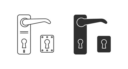 Door Handle Icon Set Modern Home Hardware in Black and White Style