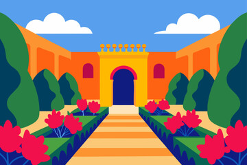 Bright Floral Hedge Surrounding Open Courtyard