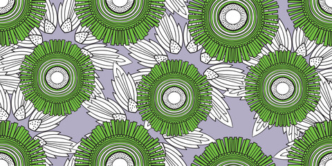 African ethnic traditional gray pattern. seamless beautiful Kitenge, chitenge style. fashion design in green color. Geometric  circle abstract motif. Circle Floral Ankara prints, African wax prints.